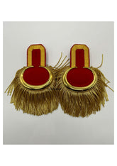 Gold Moon Shoulder Epaulettes On Red Silver Fringe Marching Band Epaulettes