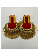 Silver Moon Shoulder Epaulettes On Red Silver Fringe Marching Band Epaulettes