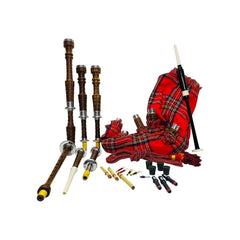 Scottish Brown Bagpipe Royal Stewart Silver Mounts Rosewood Highland Bagpipe