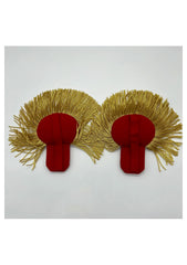 Silver Moon Shoulder Epaulettes On Red Silver Fringe Marching Band Epaulettes