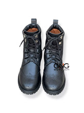 Scottish Men's Handmade Black Leather Ghillie Brogues Kilt Boots