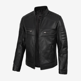 Men’s Black Lambskin Leather Cafe Racer Jacket
