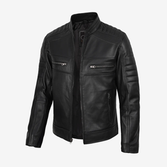 Men’s Black Lambskin Leather Cafe Racer Jacket