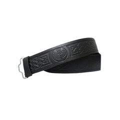 Black Leather Thistle Embossed Kilt Belt Adjustable Sizes For Highland Kilts