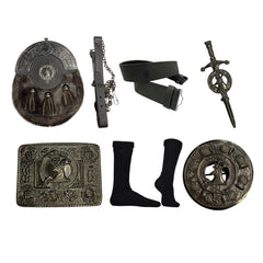 Men's Scottish Brown Stage Head Badge Kilt Sporran Six Pieces Sporran Set