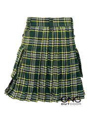 Scottish Men's St Patrick Leather strap kilt Highland Tartan Utility kilt