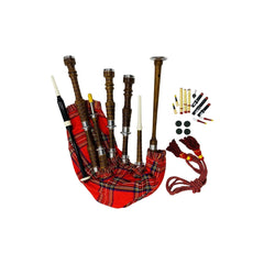 Scottish Brown Bagpipe Royal Stewart Silver Mounts Rosewood Highland Bagpipe