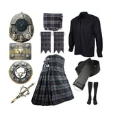 Men's Scottish Grey Tweed Jacket Wedding Kilt Outfit Jacket 10 Pieces Kilt set
