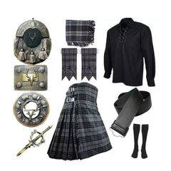 Men's Scottish Grey Tweed Jacket Wedding Kilt Outfit Jacket 10 Pieces Kilt set