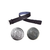 Men's Scottish Black Embossed Leather Kilt Belt and Buckle Adjustable Size Celtic Belt and Buckle