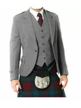 Men's Grey Wool Argyle Kilt Jacket With Waistcoat Scottish Wedding Kilt Jacket