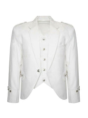 Men's Scottish White Argyle Serge Wool Jacket 5 Button Vest Jacket