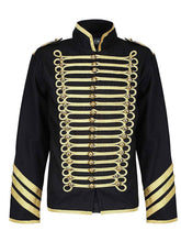 Men's Black and Gold Braided Hussar Wool Military uniform jacket Handmade Jacket