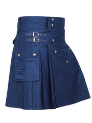Men's Scottish Navy Blue Utility kilt is made of Cotton