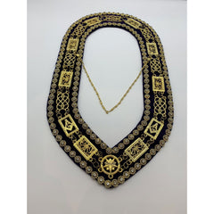 Masonic Grand Lodge Master Mason Gold Chain Collar On Blue Velvet With Beads