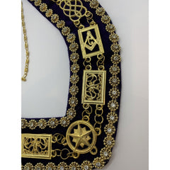 Masonic Grand Lodge Master Mason Gold Chain Collar On Blue Velvet With Beads