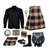 Scottish Men's 10 Pieces Stag head Sporran Kilt Outfit Wedding Kilt Set