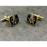 Masonic Freemason Cufflinks Square Compass Black Enamel with Gold Plating