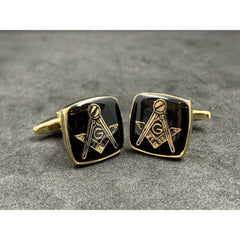 Masonic Freemason Cufflinks Square Compass Black Enamel with Gold Plating