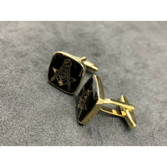 Masonic Freemason Cufflinks Square Compass Black Enamel with Gold Plating