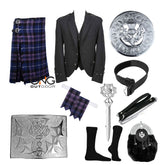 Men's Scottish Wedding Kilt Outfit Argyle Jacket 9 Pieces Kilt Set