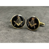 Masonic Freemason Cufflinks Square Compass Black Enamel with Gold Plating