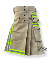 Men's Scottish Fire fighter Khaki Utility Kilt Fireman Tactical Kilt