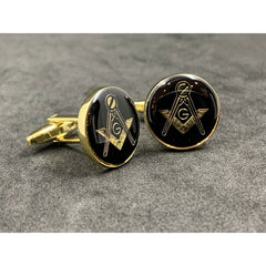 Masonic Freemason Cufflinks Square Compass Black Enamel with Gold Plating