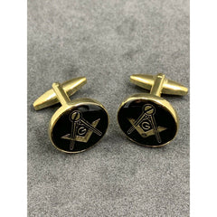 Masonic Freemason Cufflinks Square Compass Black Enamel with Gold Plating