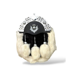 Men's Scottish Black and White Fur Sporran 3 Fur White Tassels Kilt Sporran