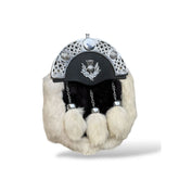 Men's Scottish Black and White Fur Sporran 3 Fur White Tassels Kilt Sporran