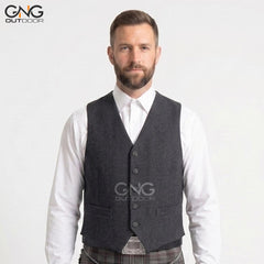 Men’s Scottish Charcoal grey wool Argyle kilt jacket with 5 button waistcoat