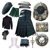 Scottish Men's 10 Pieces Leather Kilt Sporran Kilt Outfit Wedding Kilt Set