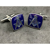 Masonic Freemason Cufflinks Square Compass Blue Enamel with Silver Cufflinks