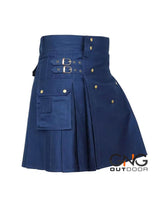 Men’s Handmade Scottish Navy Blue Cotton Utility kilt for Men 28" to 62"