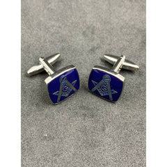 Masonic Freemason Cufflinks Square Compass Blue Enamel with Silver Cufflinks