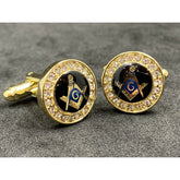 Masonic Freemason Cufflinks Square Compass Gold Plated With Imitation Diamonds