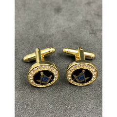 Masonic Freemason Cufflinks Square Compass Gold Plated With Imitation Diamonds