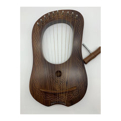 Lyre Harp 10 Metal Strings Engraved Welsh Celtic Dragon Free Tuning Key And Case