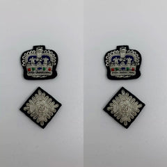Hand Embroidered Silver Bullion Wire Rank Set Shoulder Rank Crown And Pip Set