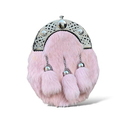 Men's Scottish Baby Pink Fur Sporran 3 Tassels Kilt Sporran With Chain Belt