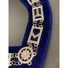 Masonic Master Mason Silver Chain Collar On Blue Velvet Masonic Metal Collars