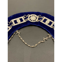 Masonic Master Mason Silver Chain Collar On Blue Velvet Masonic Metal Collars
