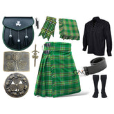 Scottish Men's 10 Pieces Shamrock Sporran Kilt Outfit Wedding Kilt Set