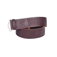 Men's Brown Leather Lion Rampant Embossed Kilt Belt Adjustable Size (S - 3XL)