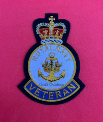 Royal Navy Veterans Blazer Badge HM Forces Hand Embroidered Bullion Wire Blazer Badge
