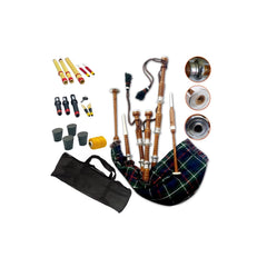 Scottish Brown Bagpipe Mackenzie Tartan Silver Mounts Rosewood Highland Bagpipe