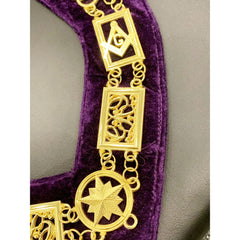 Masonic Raglia Grand Lodge Gold Metal Chain Coller On Purple Cloth