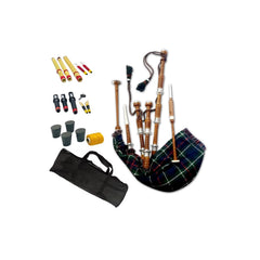 Scottish Brown Bagpipe Mackenzie Tartan Silver Mounts Rosewood Highland Bagpipe