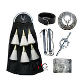 Staghead Badge Sporran Set Five Pieces Scottish Kilt Horse Hair Sporran